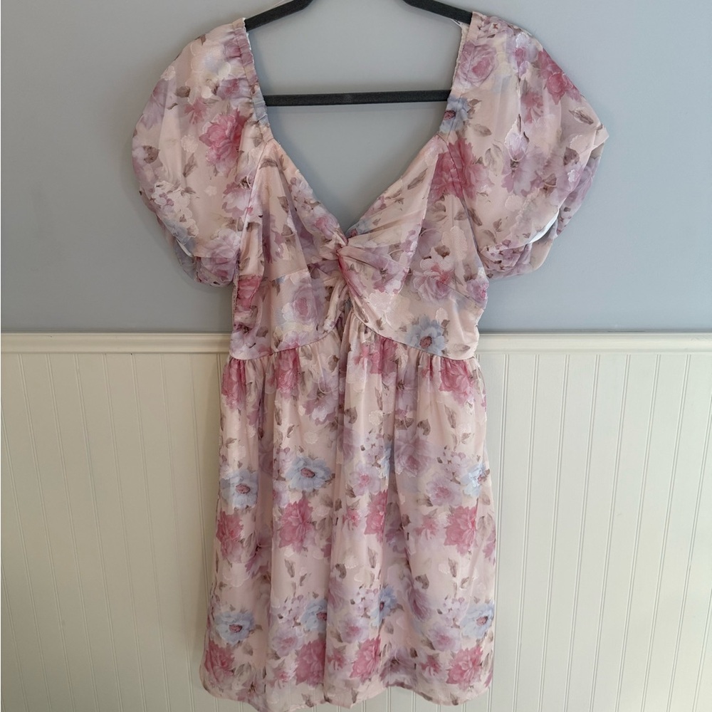 Lulus Size Large Fresh Florals Cream Florals Print Puff Sleeve Mini Dress